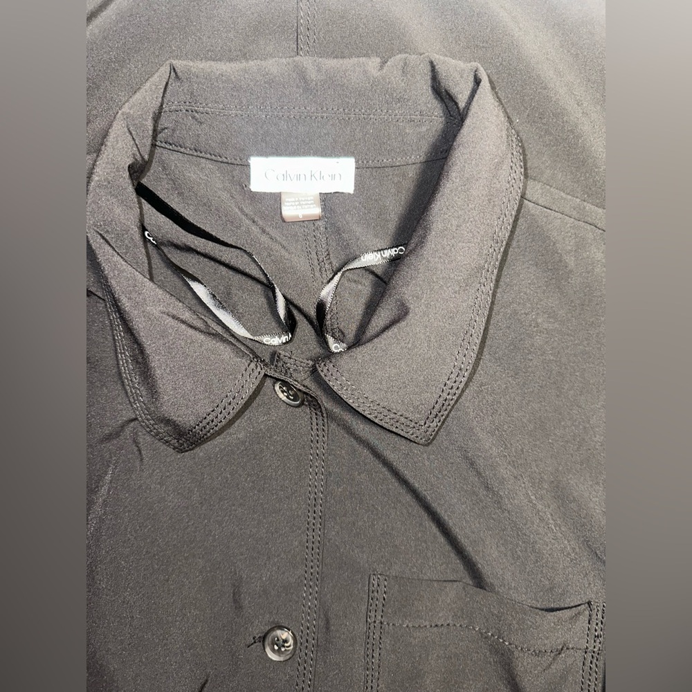 Calvin Klein Button Up Dress Womens Size 8 Black Collared Sleeveless Pockets - Picture 9 of 15